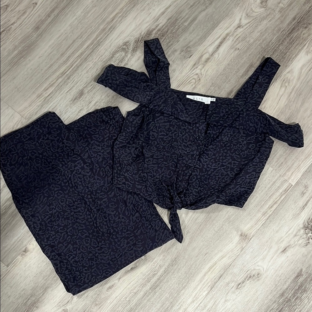 Astr Navy Leopard Print Two-Piece Set